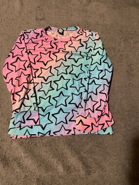 Pixie Lane Top Womens 8 Long Sleeve Rainbow Star Print Pullover Casual Crewneck
